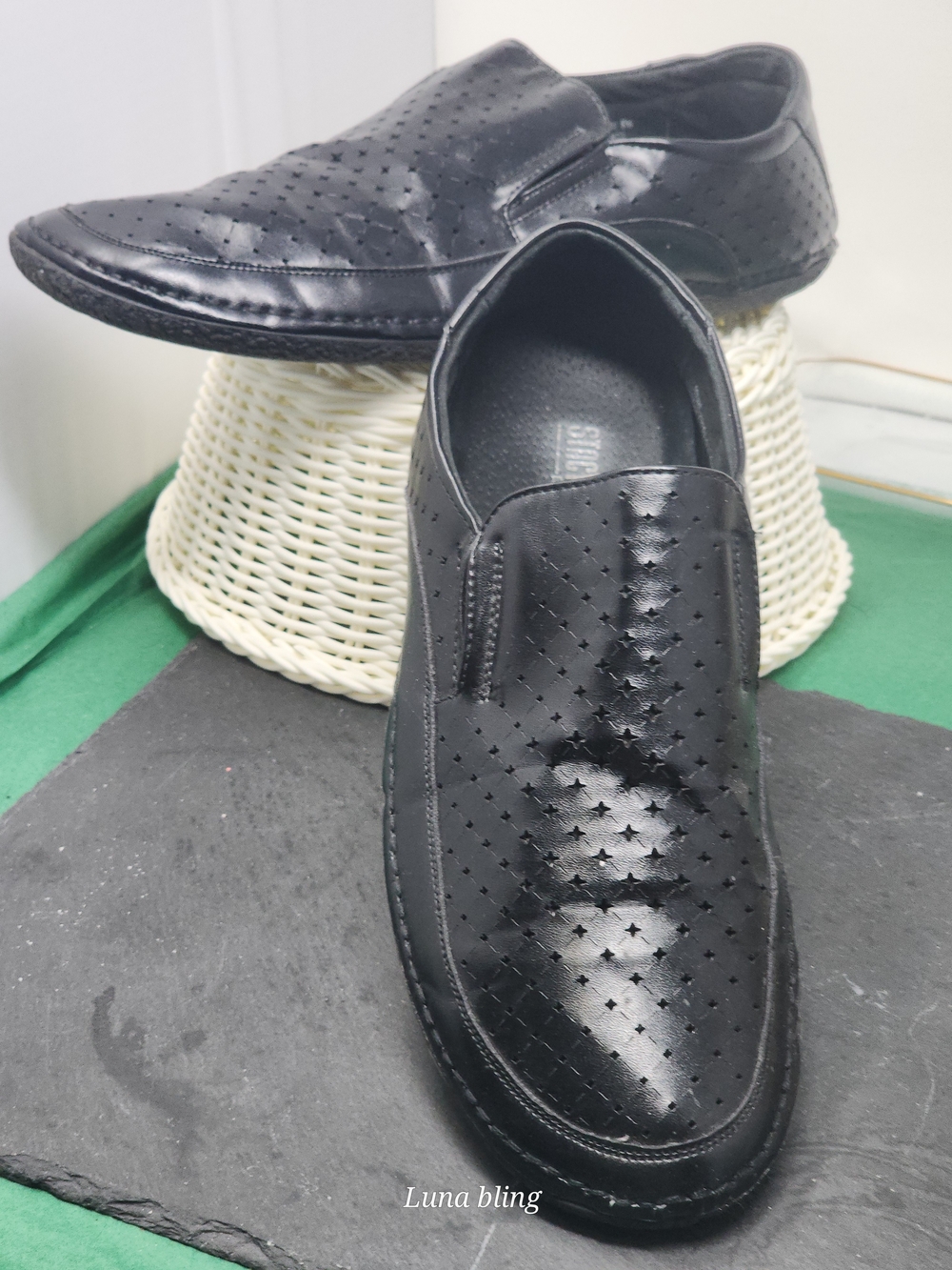Men's Black Perforated Slip-On Dress Shoes
